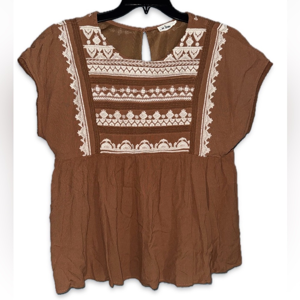 In loom Embroidered Peasant Short sleeve Blouse Sz Small
